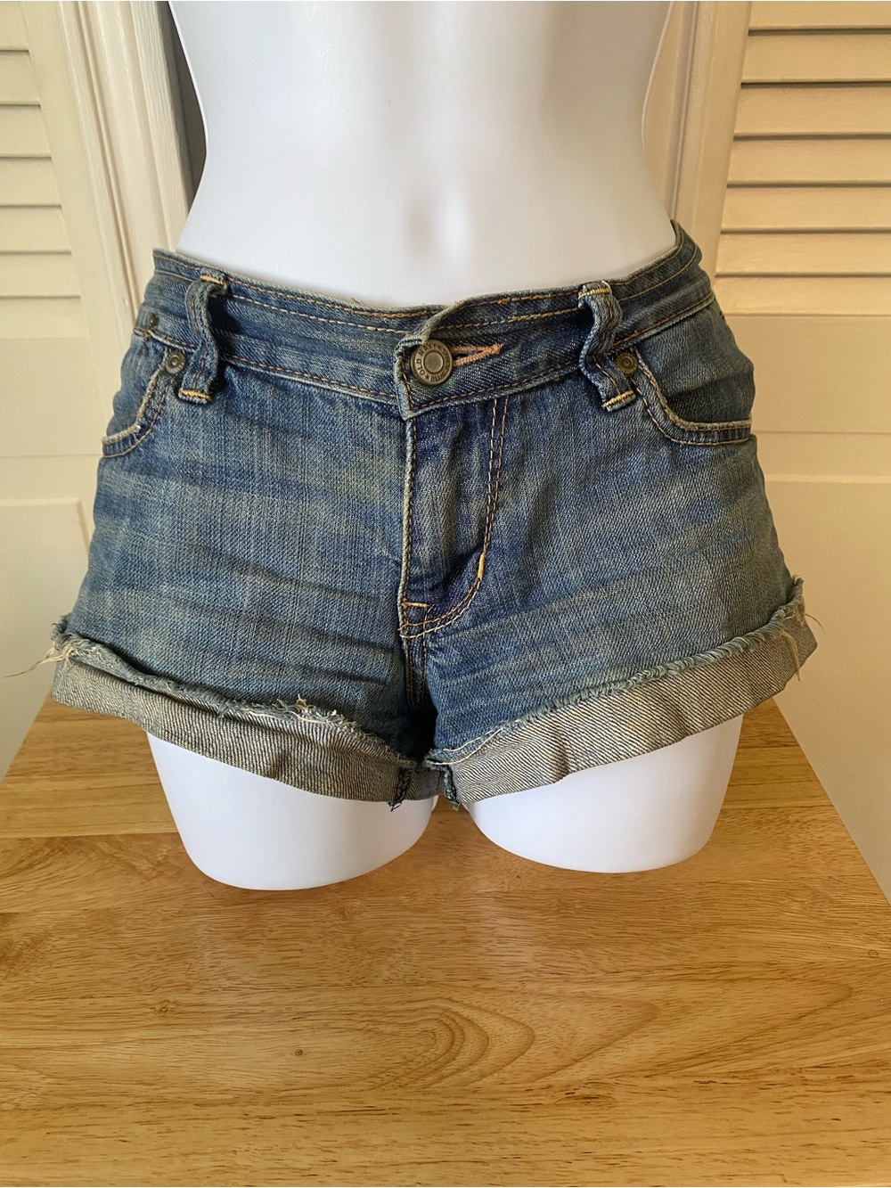 Denim ultra low waist shorts